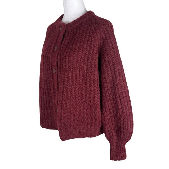 Sezane Gilet Emile Button Ribbed Cardigan Sweater Burgundy Alpaca Wool Sz Small - Picture 6 of 9